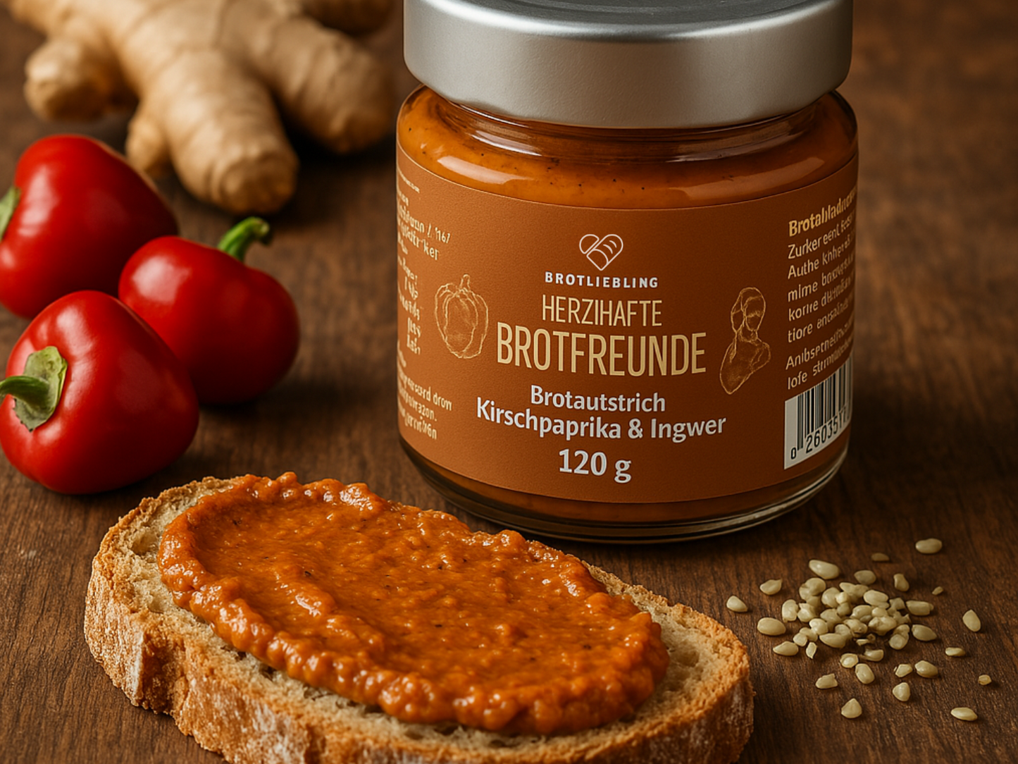 Brotaufstrich Kirschpaprika, Ingwer & Hanfnüsse